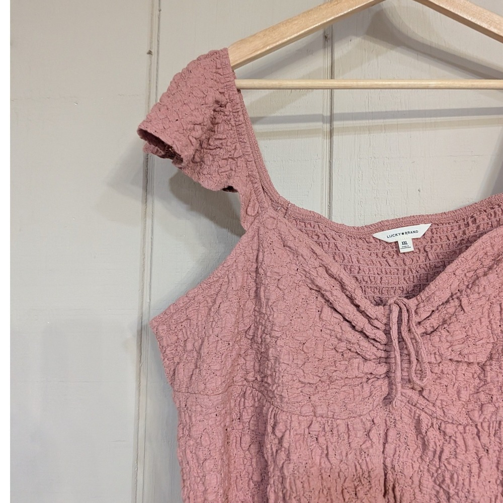 Lucky Brand Pink Smocked Ruffle Cami Top Tie Front Coquette Dainty XXL NWT - Picture 6 of 12